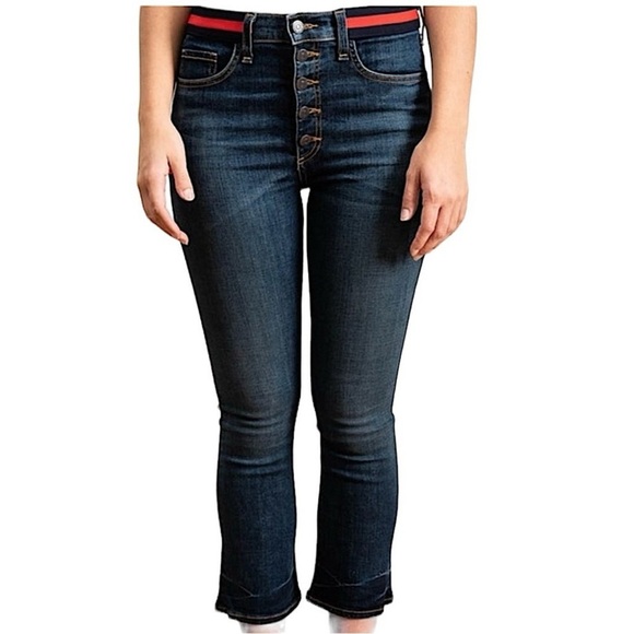 Veronica Beard Carolyn 10” Baby Boot Tuxedo Stripe Jeans Blue Tidal Size 24 - Picture 1 of 13